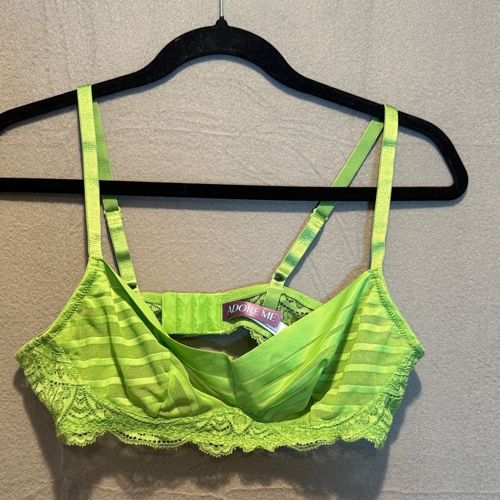 Adore Me Neon Green Striped Lace Bralette
